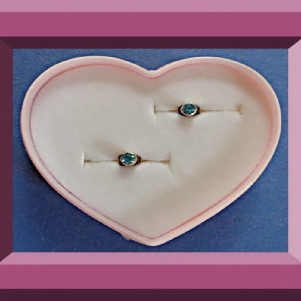 Silver Tone Stud Earrings With Turquoise Blue Crystal